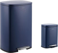 happimess HPM1006J Connor Rectangular 13-Gallon Trash Can with Soft-Close Lid and Free Mini Trash Can, Fingerprint Resistant, Modern, Minimalistic for Home, Kitchen, Office, Bathroom, Denim Blue
