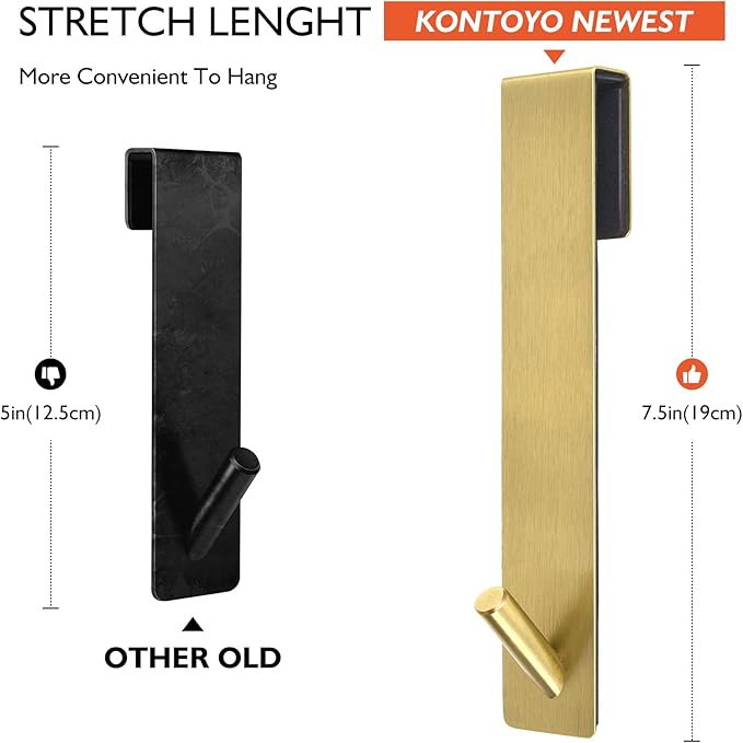 Shower Door Hooks(7.5 Inch),Extended Over Door Hooks for Bathroom Frameless Glass Shower Door,Stainless Steel Towel Hooks,Heavy Duty Rack Hooks for Robe,Towel-3 Pack-Gold