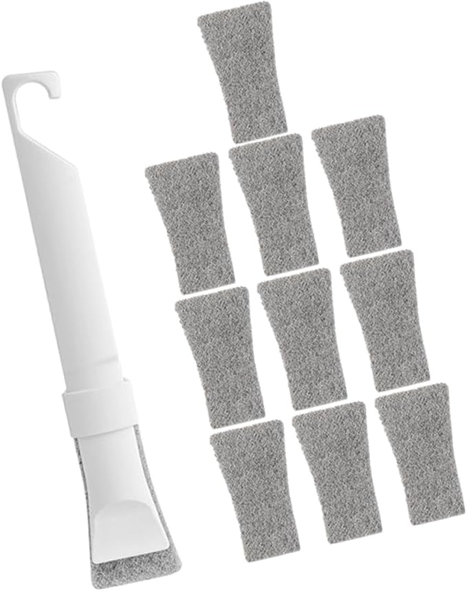 Multi-Purpose Crevice Cleaning Brush Set with 10 Replacement Scrubbing Pads, Sturdy Kitchen and Bathroom Gap Scrubber for Sink Corners, Grout, Window Frames, and Tight Spaces