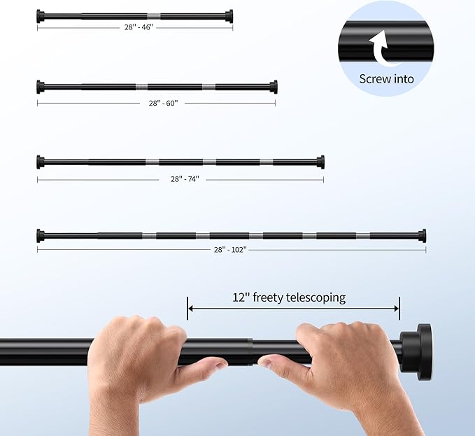 Shower Curtain Rod, 1" Diameter Heavy Duty Tension Shower Rod, Non Slip Adjustable 28-46 inch No Drilling Shower Curtain Rods Spring Tension For Bathroom, Shower Stall, No Rust, Black