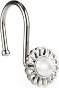 Nickel Shower Curtain Hooks Rings, Decorative Shower Curtain Hangers, Heavy Duty Metal Shower Rings, Sunflower Shower Hooks for Shower Curtain Rod and Liner, Bathroom Curtain Hooks, Set of 12