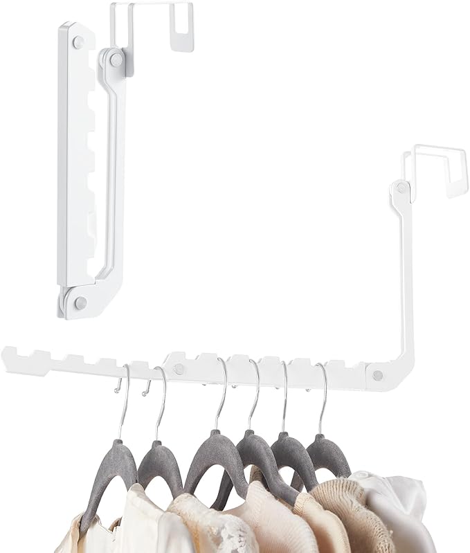 Over The Door Hooks Hangers, 1 Pack Extend Foldable Over The Door Drying Rack for Laundry, Overdoor Hanger Hook with 6 Groves + 5 Ertra Groves for Towel, Coat, White
