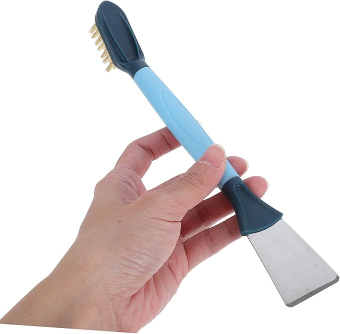 Mobestech Groove Cleaning Brush for Detail Cleaning Multi-Functional Crevice Brush with Scraper for Bathroom Kitchen and Sliding Door Tracks Ergonomic Design Hard Bristles