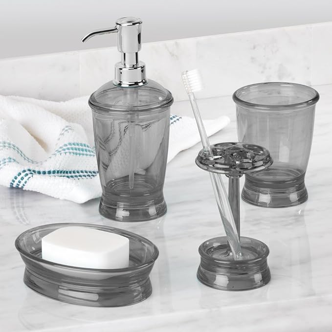 InterDesign Franklin Toothbrush Holder Stand for Bathroom Vanity Countertops - Smoke
