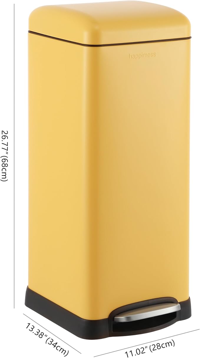 happimess HPM1007K Betty Retro 8-Gallon Step-Open Trash Can, Daffodil Yellow with Soft-Close Lid, Fingerprint Resistant, Modern, Minimalistic for Home, Kitchen, Laundry Room, Office, Bedroom, Bathroom