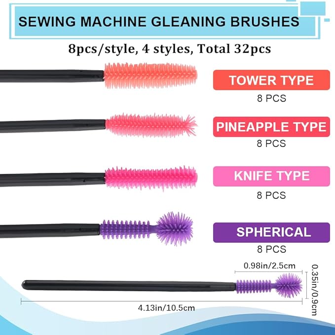 GORGECRAFT 32Pcs 4 Styles Sewing Machine Crevice Cleaning Brush Silicone Plastic Reusable Nook Cranny Small Space Dense Bristles Crevice Cleaning Tools Brushes for Gaps Corner Keyboards Accessories
