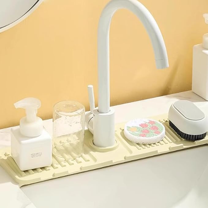 Silicone sink drainage pad with faucet hole, foldable splash guard, kitchen sink storage pad