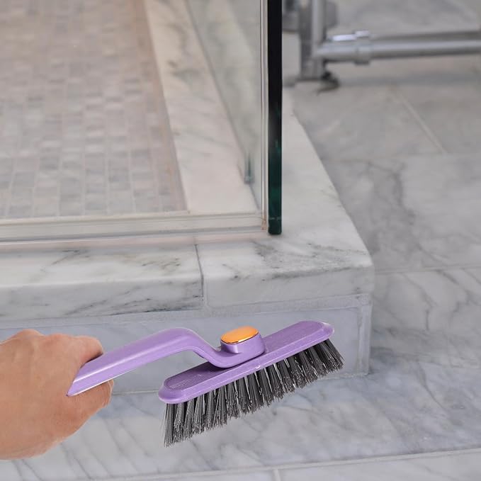 Hard Bristle Crevice Cleaning Brush Long Handle 360° Rotating Groove Scrubber for Bathroom Tiles, Sink, Window Tracks, and Small Space Cleaning Tools