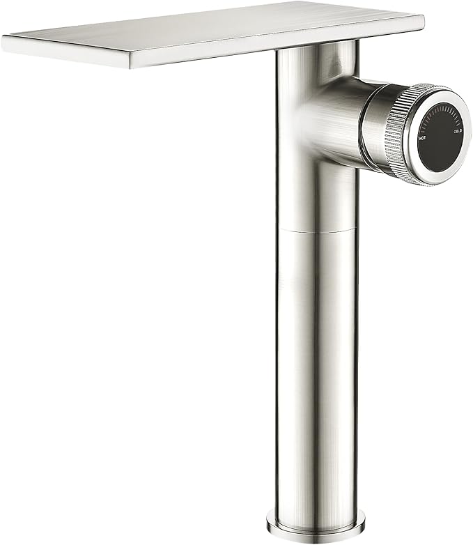 becola Modern Bathroom Sink Faucet，Tall Faucet for Bathroom Sink，Brushed Nickel Vessel Sink Faucet，Single Hole Cold and Hot Basin Water Faucet，Vanity Faucet with Adjust Knobs and Two Supply Lines