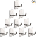 Bath Towel Hooks -10 Pack Strong Self Adhesive Coat/Clothes Hooks, No Drilling Sticky Hooks, Heavy Duty 304 Stainless Steel Shower Wall Hook for Bathroom Kitchen Bedroom(Brushed Nickel)