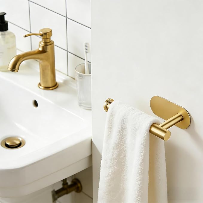 2 Packs Toilet Paper Holder No-Drill Self-Adhesive Towel Rack Stainless Steel Waterproof Rustproof Roll Paper Holder for Bathroom Washroom RVs (Gold)