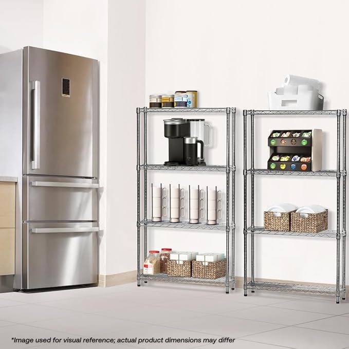 Shelving Inc. 8" d x 24" w x 64" h Chrome Wire Shelving with 4 Tier Shelves, Weight Capacity 800lbs Per Shelf