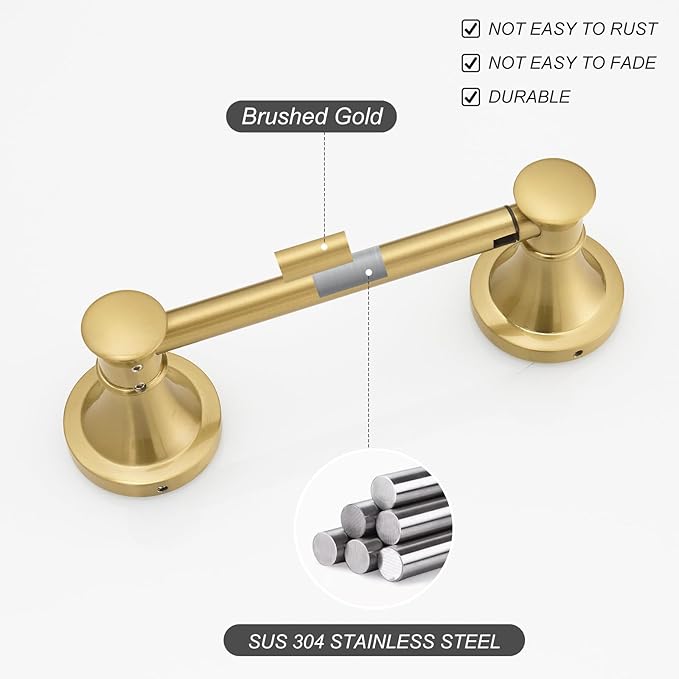 BESy Wall Mounted Toilet Paper Roll Holder Rustproof Tissue Paper Holder Bathroom Flexible Pivoting Tissue Handle Toilet Tissue Roll Holder, Brushed Gold, Stainless Steel