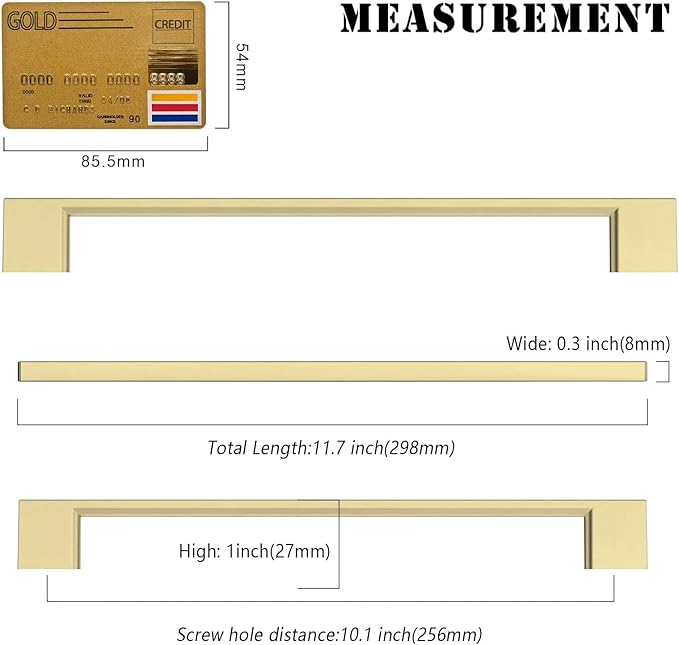 Amerdeco 10 Pack Brushed Gold Cabinet Pulls 10 Inch(254MM) Hole Centers Kitchen Cabinet Handles Cabinet Hardware Kitchen Handles for Cabinets Cupboard Handles Drawer Pulls ZH0060