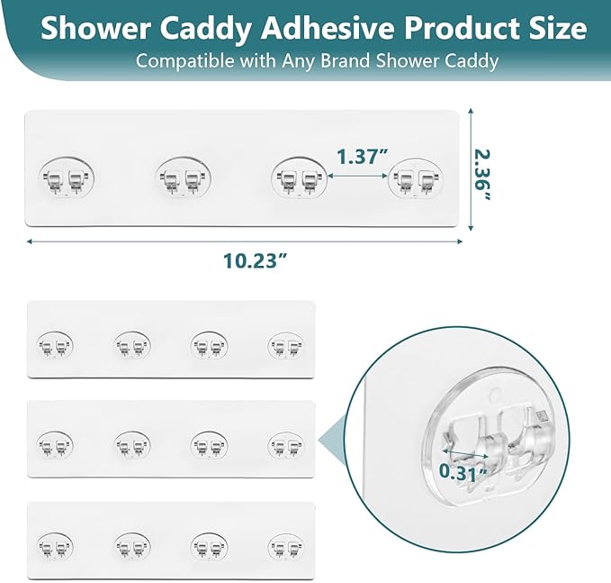 4 Pack Shower Caddy Adhesive Replacement, Strong Shower Shelf Adhesive Hooks for Corner Shelf Basket, Bathroom Rack, Kitchen Rack and Soap Holder