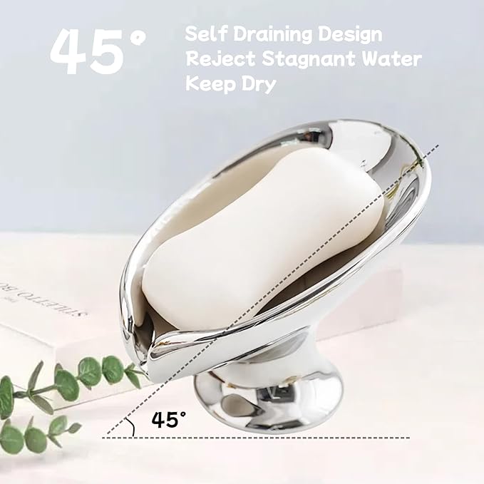 Bar Soap Holder, Soap Dish for Shower, Self Draining Soap Dish, Metallic Glossy Ceramic Soap Holder, Used for Sinks, Bathrooms, Showers,Kitchens (Silvery)