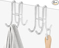 2 Pack Double-Sided Towel Hooks for Shower Door, 304 Stainless Steel, Over Bathroom Frameless Glass Door Rack Hooks for Loofah Robe Shaver, Silver