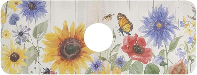 Watercolor Cornflower Butterfly Kitchen Sink Splash Guard Faucet Mat Diatomite Absorbent Pad for Bathroom RV 14.7x5.4in 2PCS water
