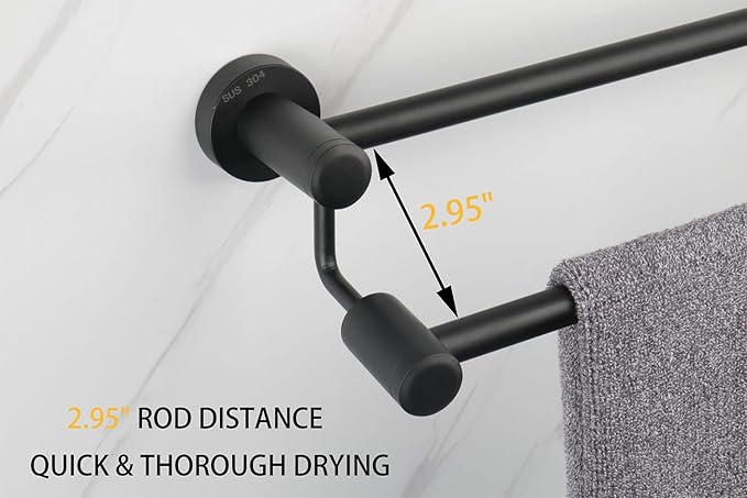 TocTen Double Bath Towel Bar - Thicken SUS304 Stainless Steel Towel Rack for Bathroom, Bathroom Accessories Double Towel Rod Heavy Duty Wall Mounted Towel Holder (Matte Black, 33 in)