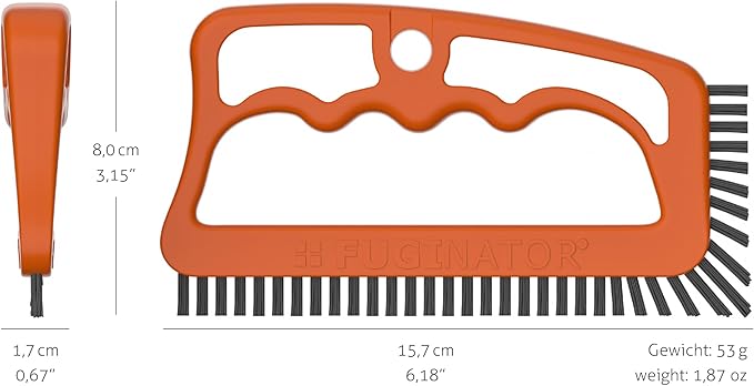 Fuginator Scrub Brush for Tile and Grout: Stiff Nylon Bristle Scrubbing Brush - Bathtub and Shower Scrubber for Floor Joints and Tile Seams - Cleaning Brush (Orange/Gray)