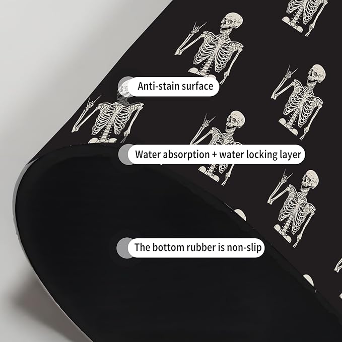 Absorbent Splash Guard Mat for Kitchen Sink, 15×5.5 Inch Cute Fast Drying Drip Catcher Behind Faucet Mat, Non-Slip, Washable Sink Mat Gadgets for Bathroom, Kitchen, Bar Cute Skeleton
