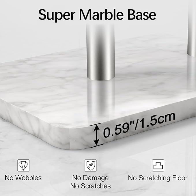 Toilet Paper Holder Stand for Bathroom Floor Standing Toilet Roll Dispenser Storages 4 Reserve Rolls, with Top Storage Shelf for Cell Phones, Wipe, Wallet and More(Marble Brush Nickel)