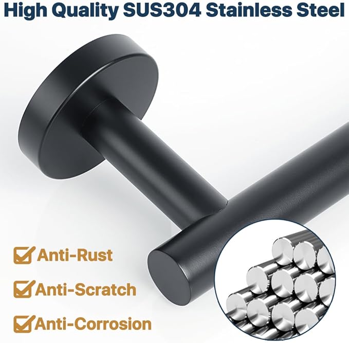 SAYAYO Black Towel Racks for Bathroom, 16 Inch Towel Bar Towel Rod Towel Holder Wall Mount SUS304 Stainless Steel (Hanging Length 13-Inch)