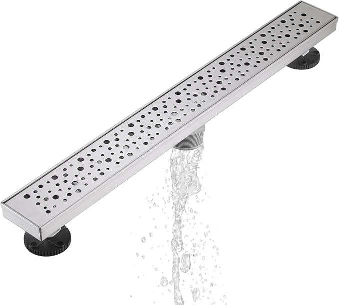 Sharp-tec 32 inch Linear Shower Drain, Brushed Rectangular Floor Drain, V-Shape Design Drain Channel, 304 Stainless Steel, cUPC Certificated for Bathroom Shower Room (Drain Base is Not Included)