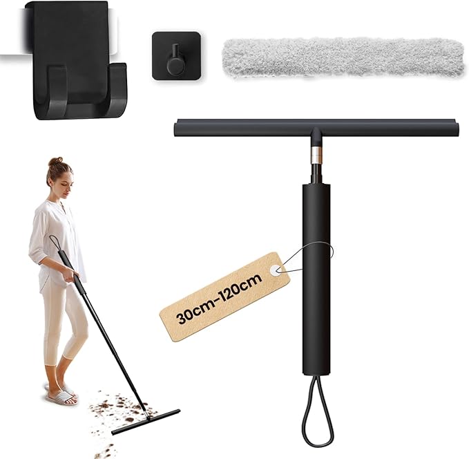 Squeegee Shower Doors, Shower Squeegee for Glass Doors, Window Squeegee, Squeegee Window Cleaning, Window Cleaner Tool with 47'' Extension Pole for Car Windshield, Glass Doors (Black)