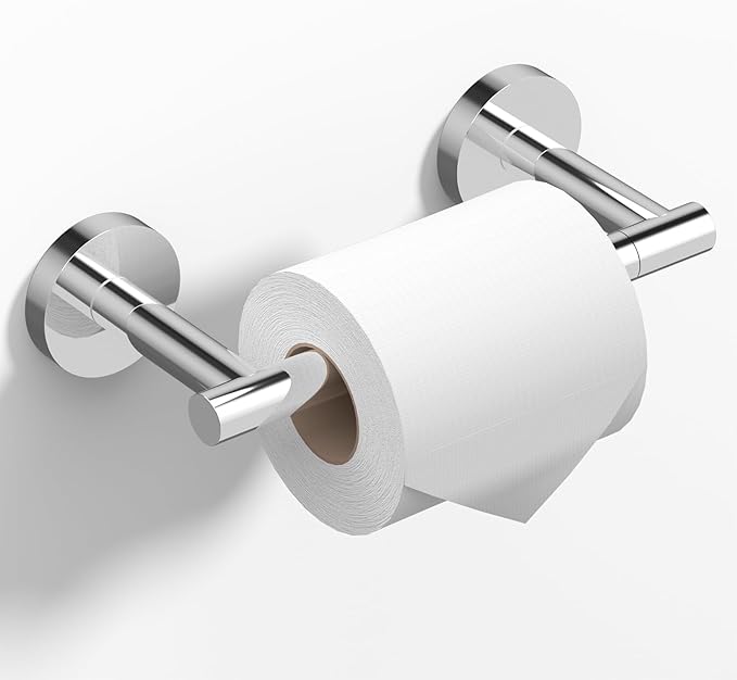 HITSLAM Chrome Toilet Paper Holder Wall Mount, Double Post Pivoting Toilet Paper Roll Holder, SUS304 Stainless Steel Toilet Tissue Holder, Modern Tissue Holder for Bathroom, Kitchen, Washroom