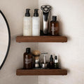 2-Tier Corner Shower Shelf, Walnut Wood Shower Caddy for Bathroom, Waterproof Wall Mounted Corner Organizer for Shampoo & Toiletries, No-Drill Triangle Corner Storage Rack With Glue Accessories