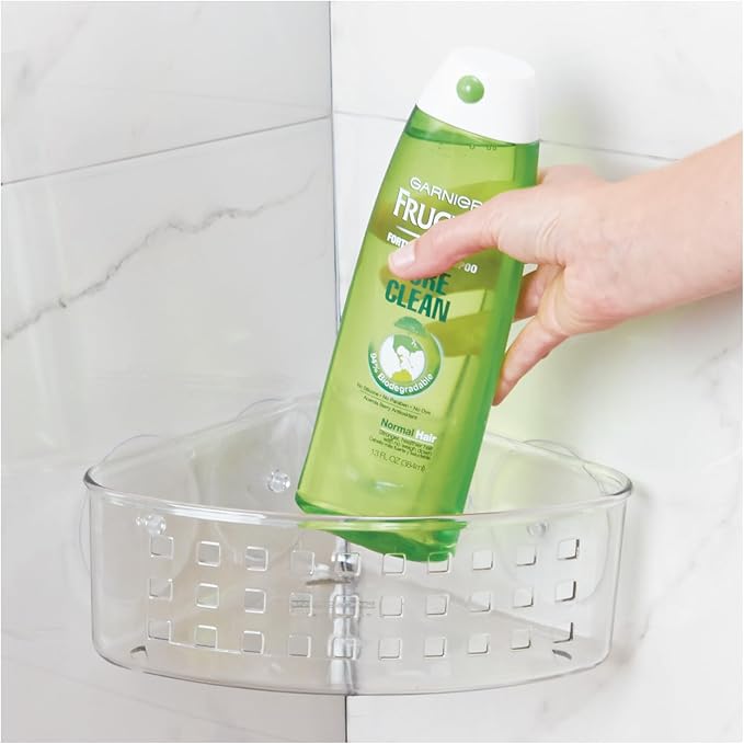iDesign Plastic Suction Cup Corner Shower Basket for Bathroom Storage - Clear - Made in USA