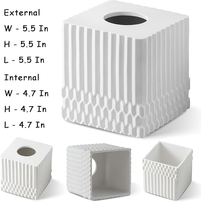 White Tissue Box Cover Square, Tissue Box Holder for Bathroom Countertop,Vanity, Tabletop, Bedroom Night Stand,Office and Living Room Decorative - Modern Geometric Striped Tissue Paper Dispenser