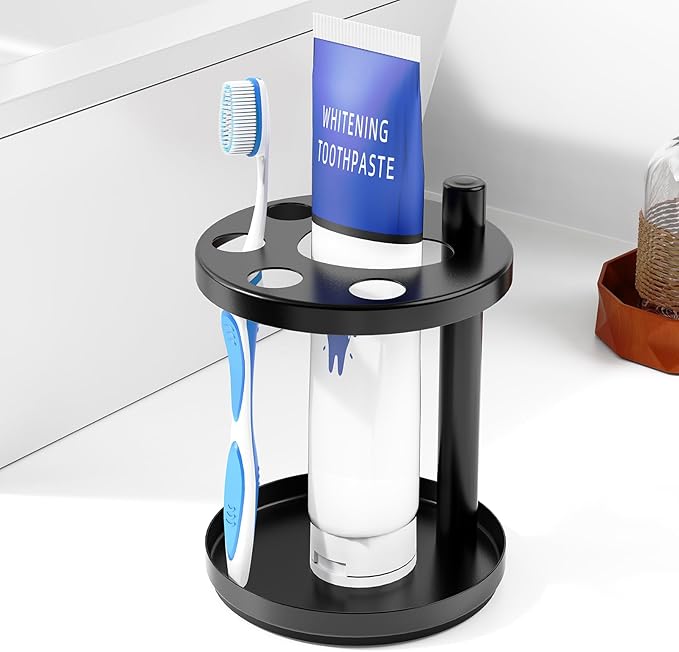 Stainless Steel Toothbrush Holder Stand for Bathroom,Rustproof Ventilated Countertop Organizer with Slots,Electric/Manual Toothbrushes, Toothpaste, Razors, Small Comb,Unique Footprint Base Design