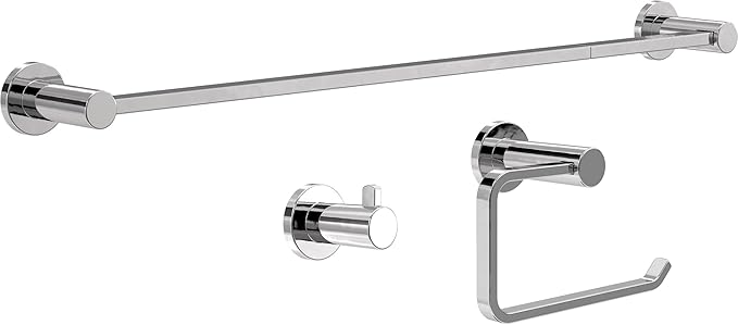 Franklin Brass Kildare 3-Piece Bathroom Set Polished Chrome 18" + 6" Towel Rack, Toilet Paper Holder/Hand Towel Holder, Hook | 3-Piece Bath Hardware Accessories Set KLD63-PC