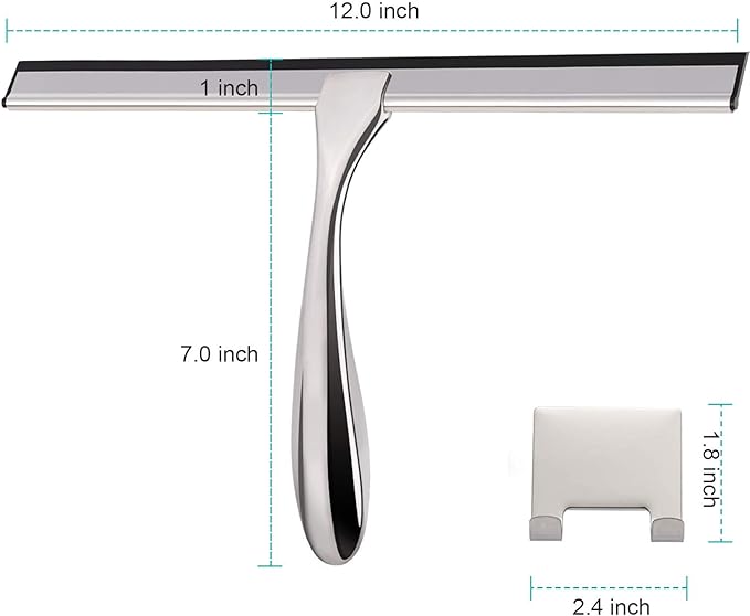 12 Inch Shower Squeegee for Shower Doors, All-Purpose Window Squeegee for Bathroom, Mirrors, Tiles and Car Windows with 2 Hooks