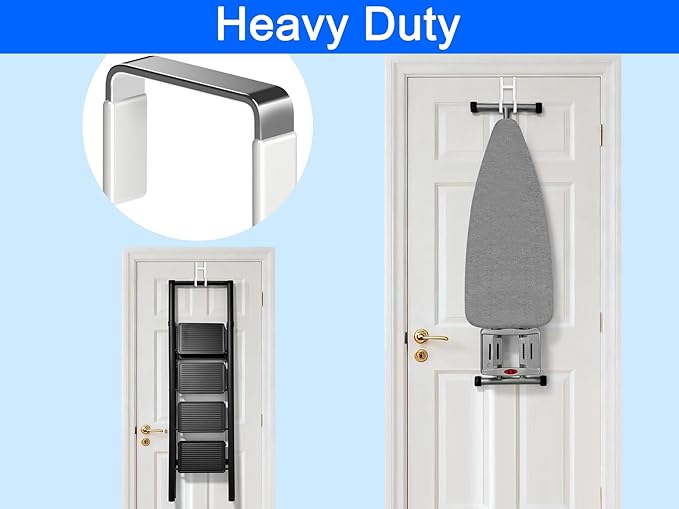 Over The Door Twin Metal Hooks with Plastic Coating 5.5" Fit 0.5" to 1 3/8" Door 2 Sets Heavy Duty Towel Robe Rack Wreath Bathroom Shower Hanger Shoe Organizer Ironing Board Short White