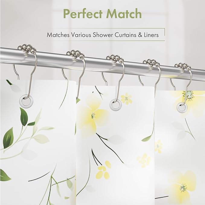 Amazer Shower Curtain Hooks, Decorative Rust Proof Stainless Steel Shower Curtain Hooks for Bathroom Shower Rods Set of 12, Polished Nickel