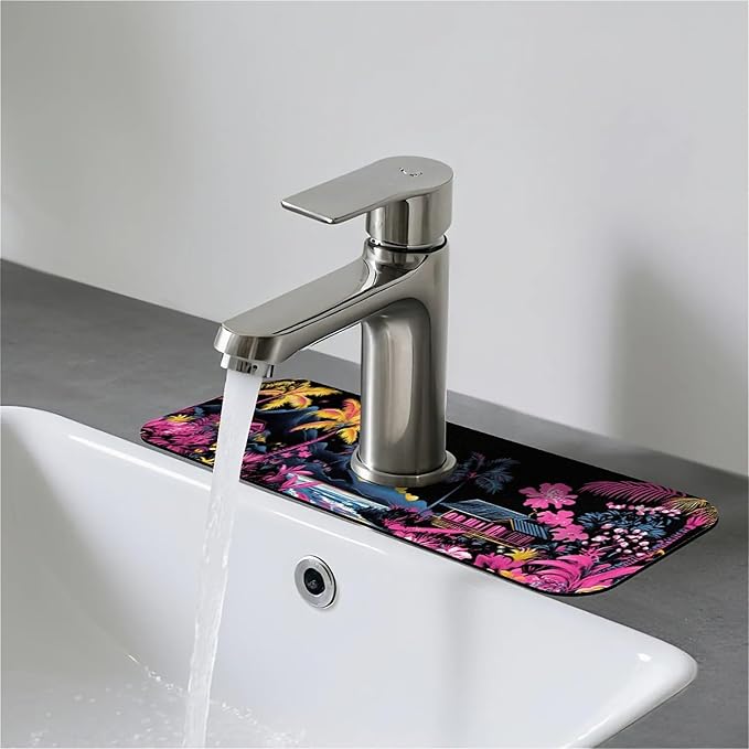 Faucet Draining Mat For Kitchen Sink, Coconut Trees On The Beach Diatom Mud Absorbent Drain Pad For Bathroom Kitchen Sink Splash Guard Drying Mat
