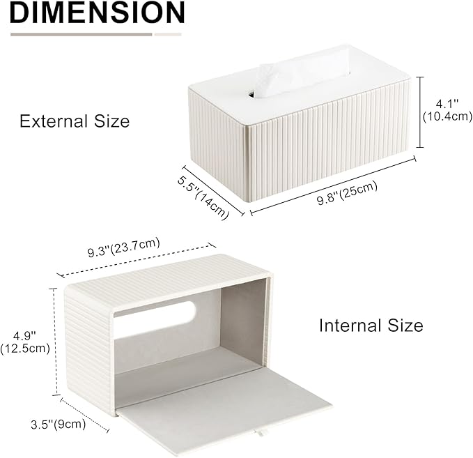 KINGFOM PU Leather Tissue Box Cover Rectangular Tissue Box Holder with Magnetic Bottom, Napkin & Facial Tissue Holder Dispenser for Home, Office (Decorative Pattern-PU Leather, Off-White Stripe)