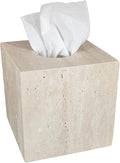 Natural Travertine Marble Tissue Box Cover, Stone Square Pumping Paper, Roll Toilet Paper Holder for Living Room, Bathroom, Kitchen and Home Decor