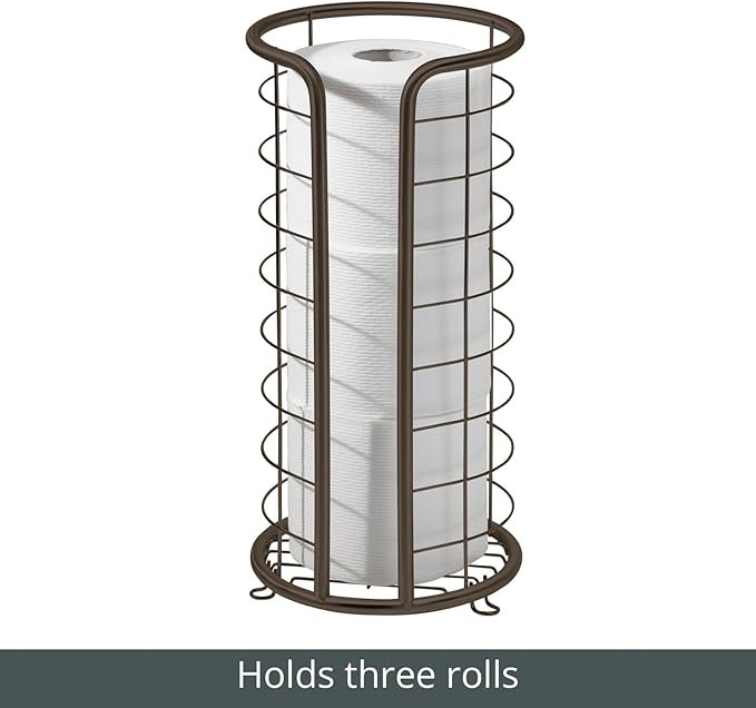 mDesign Metal Toilet Paper Holder Stand - Storage Reserve for 3 Rolls of Toilet Tissue - Freestanding Toilet Paper Holder - Stylish Bathroom Floor Toilet Paper Stand - Omni Collection - Bronze
