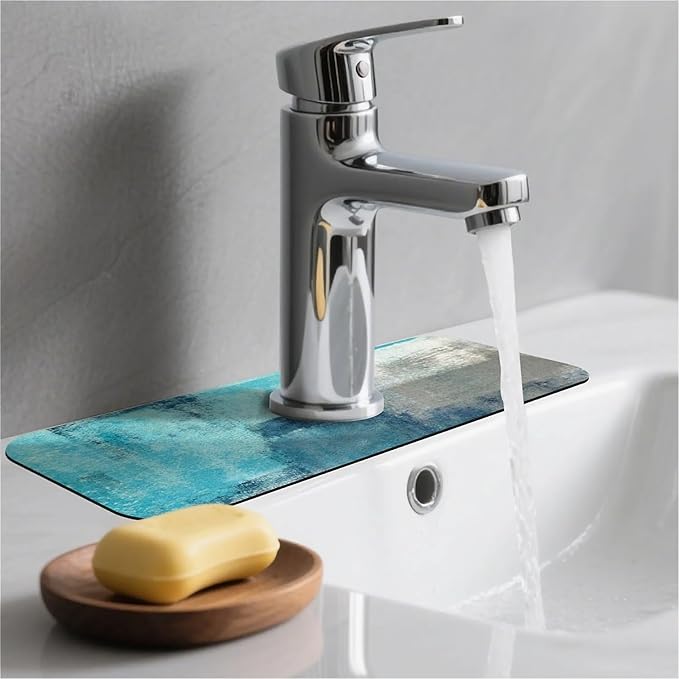 Kitchen Sink Splash Guard，Blue ocean Faucet Mat Sink Gadgets-Super Absorbent Fast Drying Mat Drip Catcher for Kitchen, Bathroom,Sink Mat, Dish Drying Mat, Bathroom(15" X 5.5" )