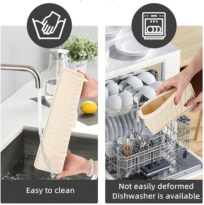 Silicone Faucet Mat for Kitchen Sink Bathroom Faucet Pad Sink Splash Guard Soap Sponge Holder Dish Drying Mat Double Side Available 2in1 Drainer Mat Heat-Resistant 16.54x3.94in White