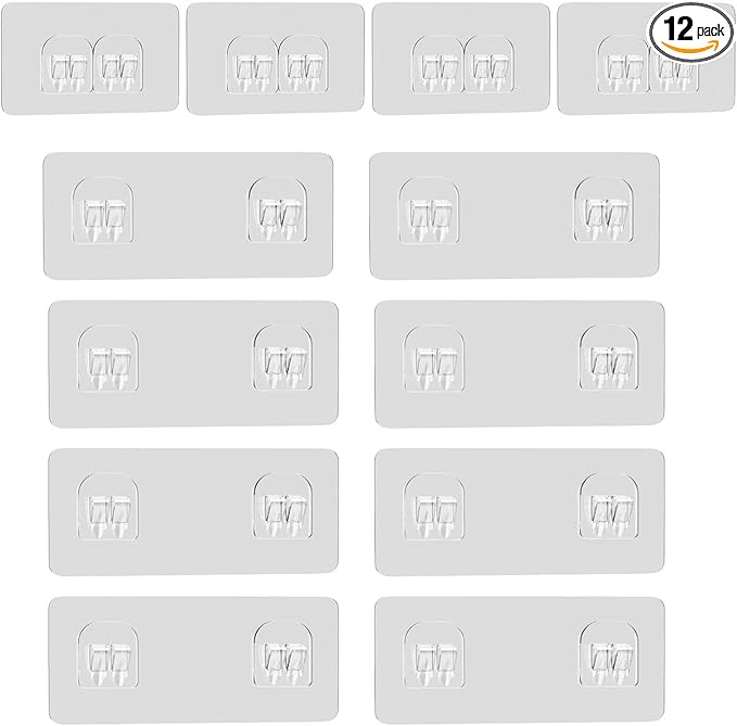 Lsnisni 12 Pack Shower Caddy Adhesive Replacement, Shower Adhesive Strips, Waterproof Adhesive Hooks, Strong Sticker, No Drilling, for Bathroom Shelf and Kitchen Racks