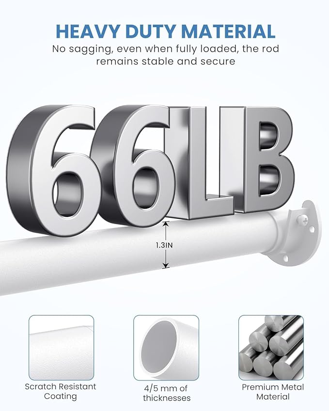 2 PACK Closet Rods for Hanging Clothes, 17 to 28 Inches Stepless Adjustable Metal Closet Rod, 1.3 Inches Heavy Duty Clothes Hanging Rod for Closet Wardrobes Laundry RV, White