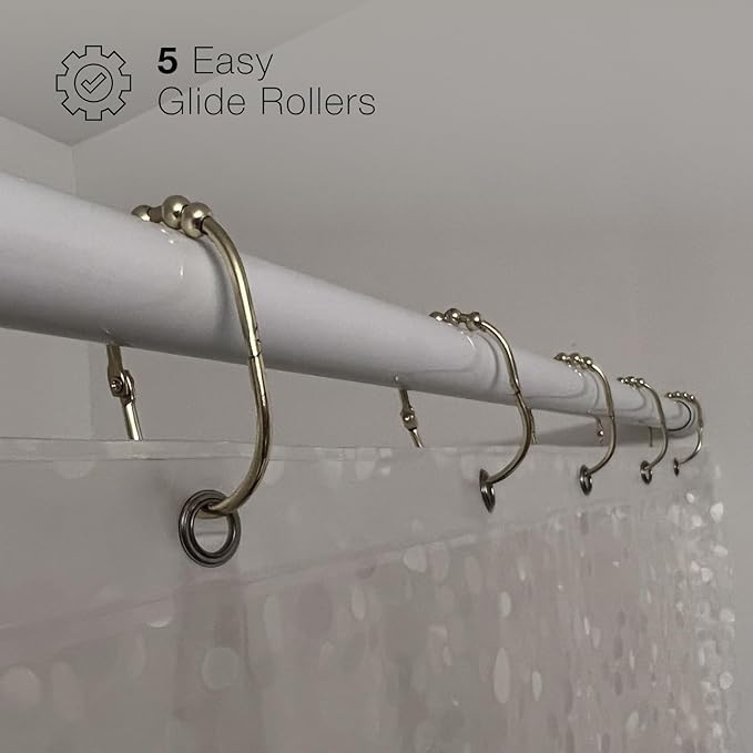 2 Lb. Depot Shower Curtain Ring - Set of 12 Easy Glide Rollers with Oil Rubbed Bronze Finish - Stainless Steel Shower Hooks for Straight and Curved Rods - Decorative and Durable for Any Bathroom