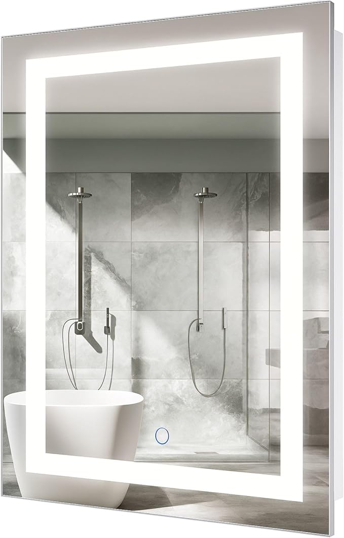 Krugg | 24 Inch X 36 Inch LED Bathroom Mirror | Lighted Vanity Mirror Includes Dimmer & Defogger | Wall Mount Vertical or Horizontal Installation