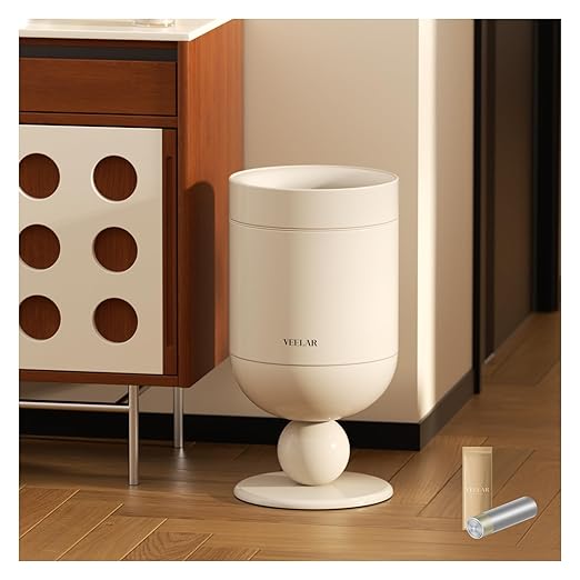 Bathroom Metal Trash Can, 4 Gallon (15 L) Garbage Can Lid-Free, Trash Bin for Bedroom, Office, Living Room (White, Top Open)