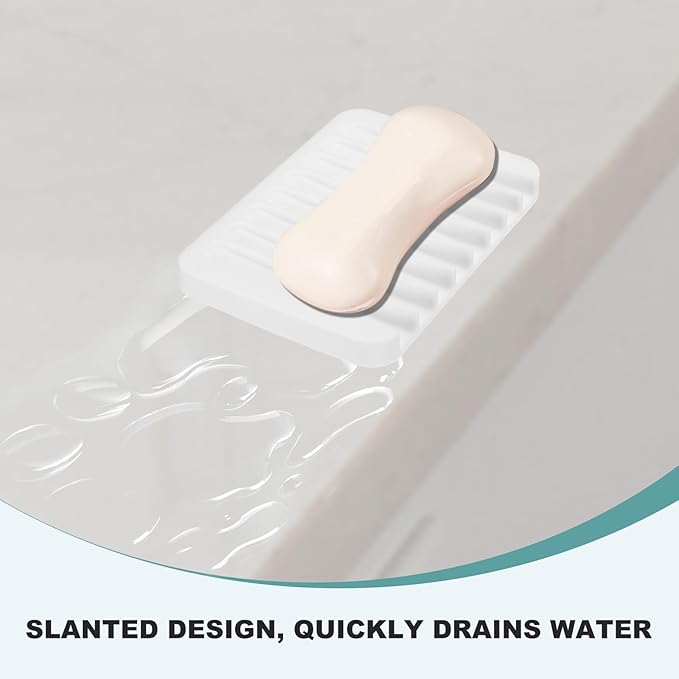 uxcell 2 Pcs Self Draining Silicone Soap Dish, Soap Tray with Drainage for Bathroom Shower Kitchen Sink, 4.5" x 3.1" x 0.4", White